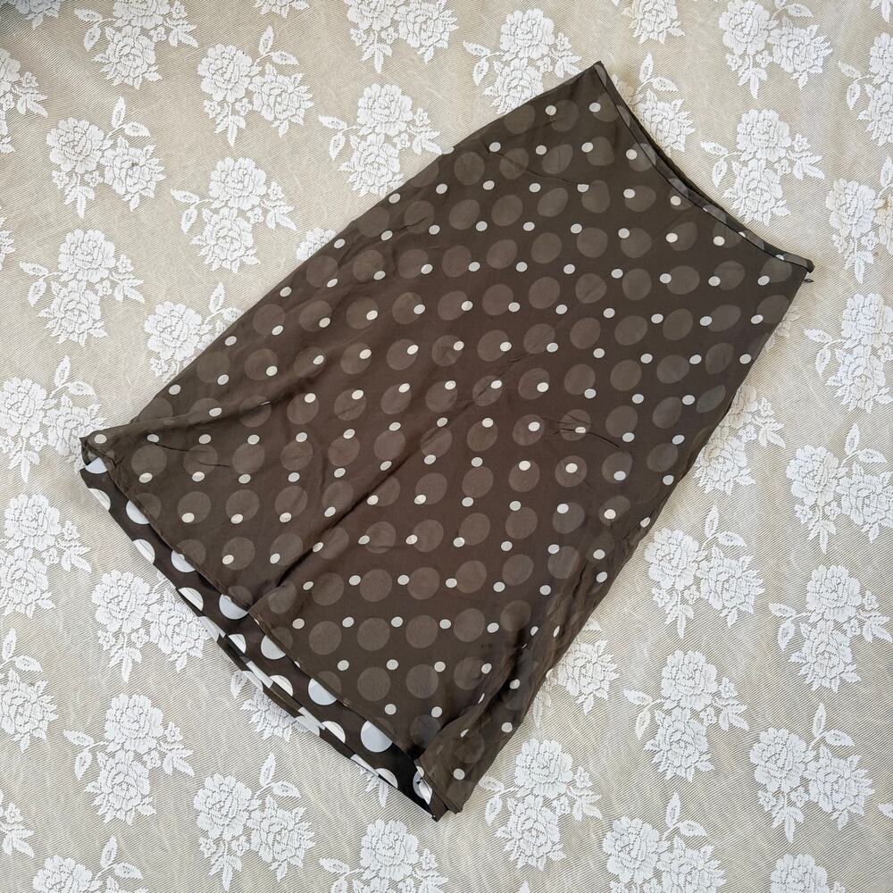 Kate Hill Petite 100% Silk Brown Polka Dot Midi Skirt 8P